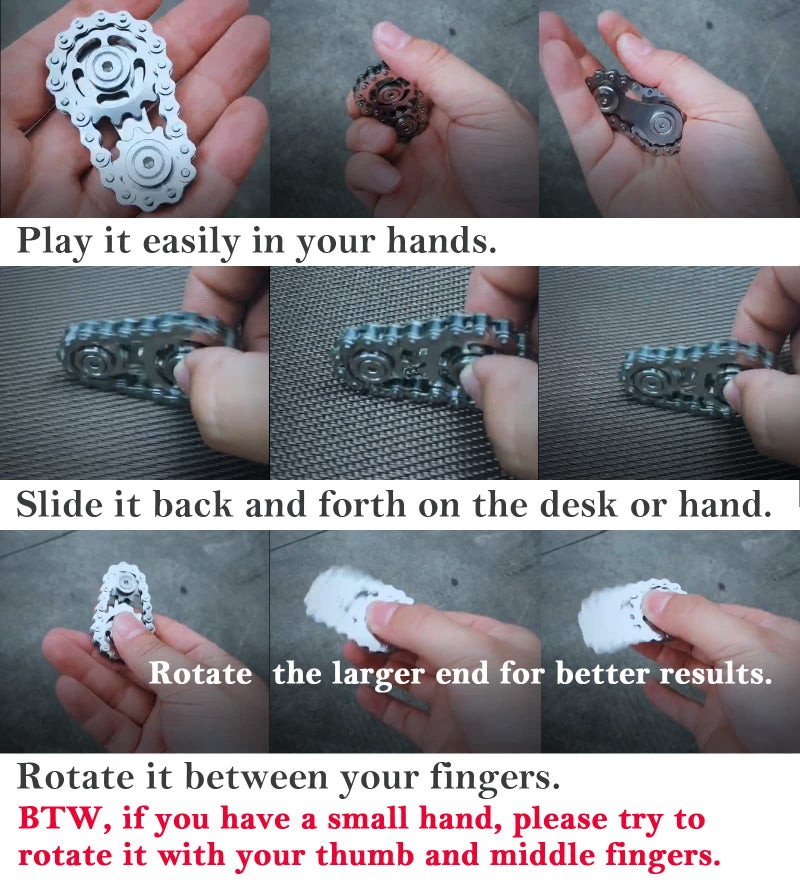 Bitopbi Stainless Steel Sprocket Fidgets Chain Fidget Cube Gears Linkage Bike Chain Novelty Fidget Block Kinetic Desk Toy Metal EDC Focus Meditation Break Bad Habits ADHD (Black) - Image 4